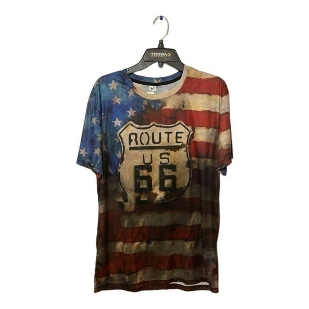 Unbranded Mens Graphic Tee Silky Route 66 Slim Fit Size Medium